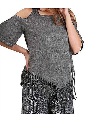Umgee On The Fringe Top in Grey (view 2)