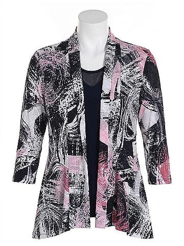Frank Lyman Design Throw-Over Abstract Floral Cardigan in Navy/Pink (view 1)