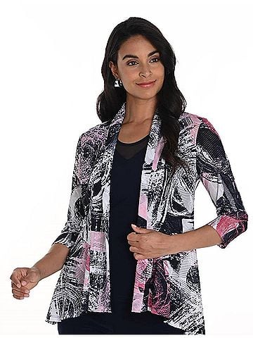 Frank Lyman Design Throw-Over Abstract Floral Cardigan in Navy/Pink (view 2)