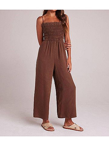 Bella Dahl Wide Leg Smocked Ruffle Jumpsuit in Botanical Brown (view 2)