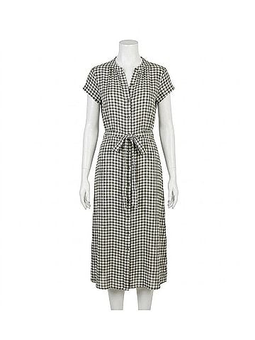 Bella Dahl Cap Sleeve Maxi Shirt Dress in Ivory Check (view 1)