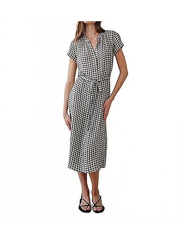 Bella Dahl Cap Sleeve Maxi Shirt Dress in Ivory Check (view 2)