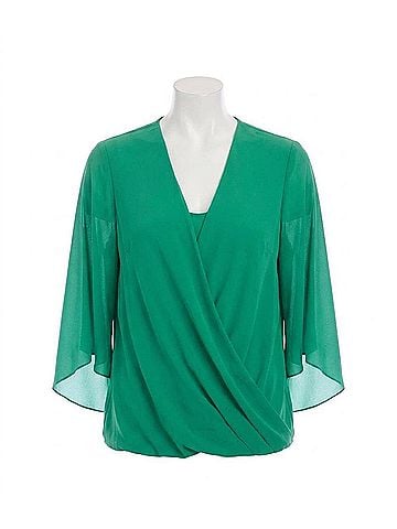 Karen Kane Bracelet Sleeve Drape Front Crossover Top - Petite Petite in Kelly Green (view 1)