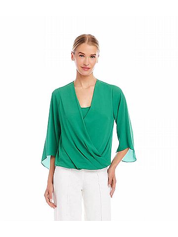 Karen Kane Bracelet Sleeve Drape Front Crossover Top - Petite Petite in Kelly Green (view 2)