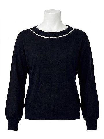 Frank Lyman Design V-Neck Jewel Embellished Sweater in Black (view 1)