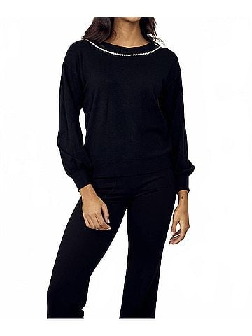 Frank Lyman Design V-Neck Jewel Embellished Sweater in Black (view 2)