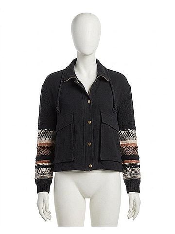 Saltwater LUXE Sweater Sleeve Snap Front Jacket in Black (view 1)
