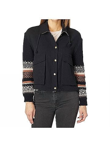 Saltwater LUXE Sweater Sleeve Snap Front Jacket in Black (view 2)