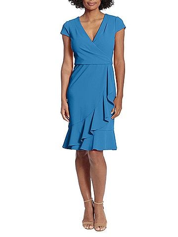 London Times Ruffled Draped Skirt Sheath Dress in Dirblue (view 2)
