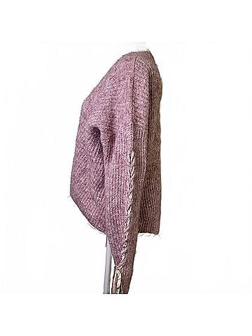 Hem & Thread Women's Ribbon Sleeve Accents Sweater in Pink/Mauve (view 2)