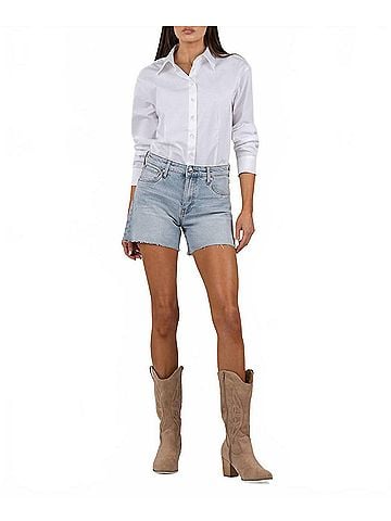 Kut from the Kloth Jenny High Rise Basic Raw Hem Short in Denim (view 2)