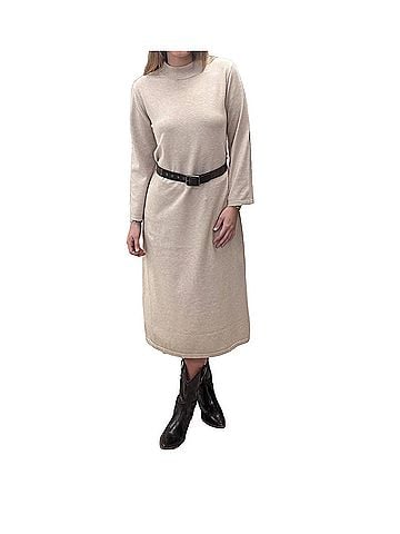 Entro Mockneck Midi Dress in Beige (view 2)