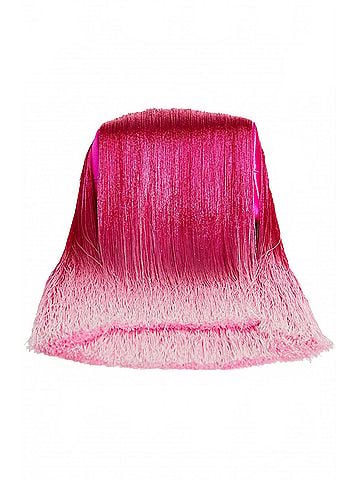 Jimmy Choo Bon Bon Small Fringed Satin Bucket Bag in Fuchsia (view 2)