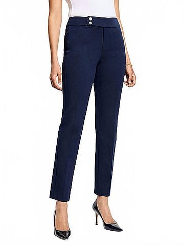 Nic + Zoe Copley Straight Cotton Bi-Stretch Extended Tab Pant in Dark Indigo (view 2)