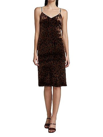 L'Agence Indie Velvet Cheetah-Print Slip Dress in Tan/Black (view 2)