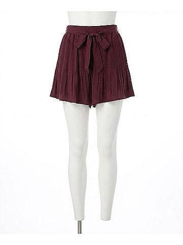She + Sky Olivia Pleated Shorts in Maroon (view 1)