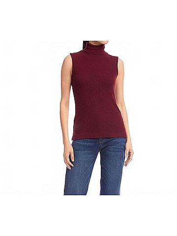 Karen Kane Ribbed Turtleneck Tank in Wine (view 2)