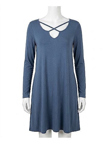 Mittoshop Criss Cross Swing Dress in Dusty Navy (view 1)