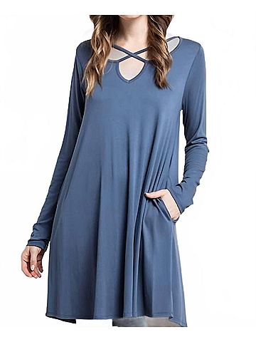 Mittoshop Criss Cross Swing Dress in Dusty Navy (view 2)