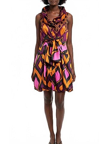Samuel Dong Print Bubble Dress in Violet Mustard Multi (view 2)