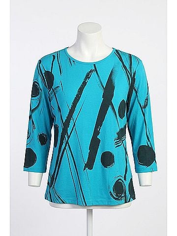 Jess & Jane Bimba Printed Cotton Top - Plus in Teal (view 1)