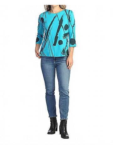 Jess & Jane Bimba Printed Cotton Top - Plus in Teal (view 2)