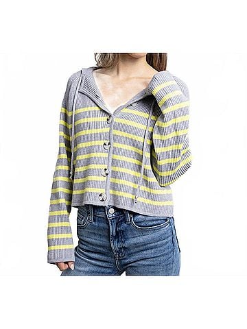 Central Park West Stripe Hoodie in Grey And Citron (view 2)