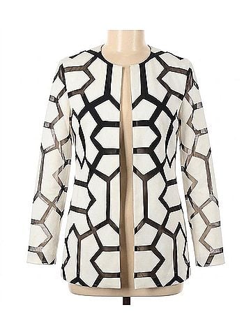 Joseph Ribkoff Lyssa Laser-Cut Leatherette On Mesh Jacket in Vanilla And Black (view 1)