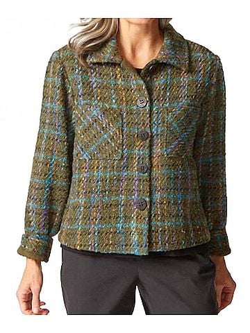 Habitat Confetti Plaid Shacket in Olive Green Boucl?© (view 2)