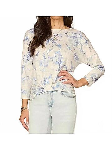Democracy Three Quarter Twist Hem Top in Blue Marbel (view 2)