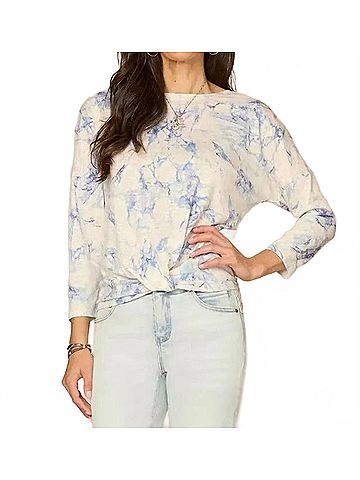 Democracy Three Quarter Twist Hem Top in Blue Marbel (view 2)