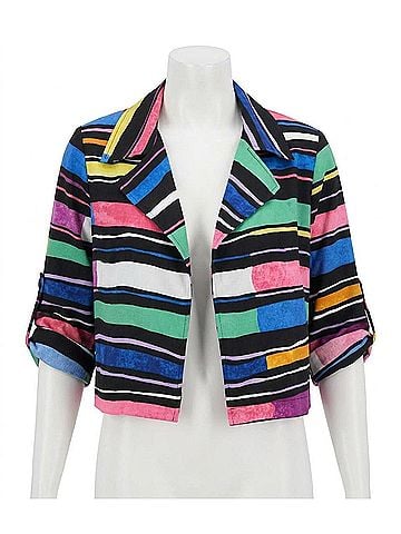 Joseph Ribkoff Gauze Stripe Print Short Boxy Blazer in Black Multi (view 1)
