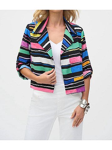 Joseph Ribkoff Gauze Stripe Print Short Boxy Blazer in Black Multi (view 2)