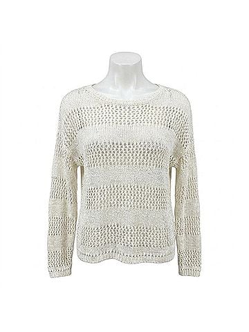 Bella Dahl Open Knit Stripe Crew Sweater in White (view 1)