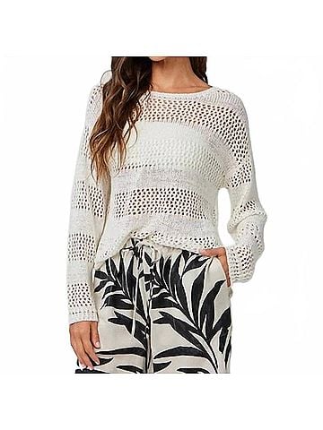 Bella Dahl Open Knit Stripe Crew Sweater in White (view 2)