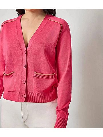 Lilla P Saddle Sleeve Cardigan in Azalea (view 2)