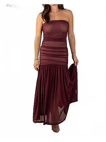 Olivaceous Clara Midi Mesh Dress in Burgundy (view 2)