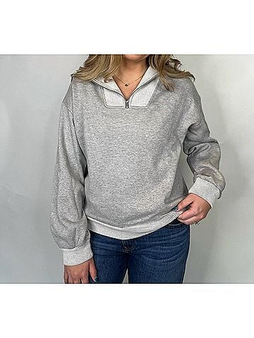 Bella Dahl Mix Knit Henley Zip Sweatshirt in Grey (view 2)