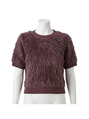 Lilla P Short Sleeve Brushed Crew Sweater in Rasin (view 1)