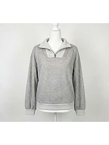 Bella Dahl Mix Knit Henley Zip Sweatshirt in Grey (view 1)