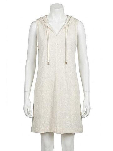 Lilla P Women's Split Neck Sleeveless Dress in Ecru (view 1)