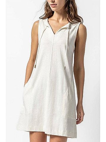 Lilla P Women's Split Neck Sleeveless Dress in Ecru (view 2)