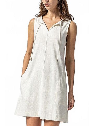 Lilla P Women's Split Neck Sleeveless Dress in Ecru (view 2)