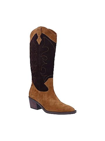 L'Amour Des Pieds Women's Veera Block Heel Boots in Brown Multi (view 1)
