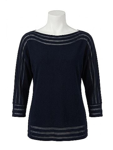 Joseph Ribkoff Knit Pullover Top With Mesh Detail in Midnight Blue (view 1)