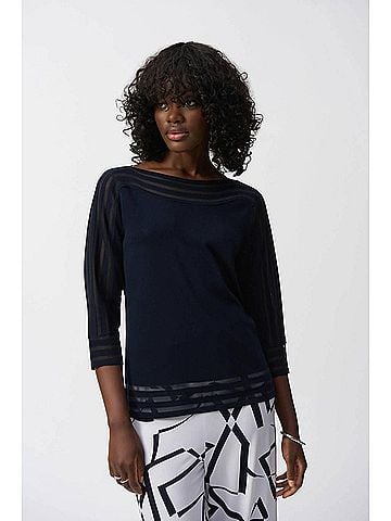 Joseph Ribkoff Knit Pullover Top With Mesh Detail in Midnight Blue (view 2)