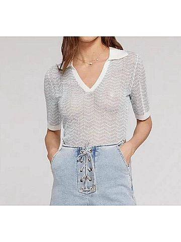 Generation Love Skyler Pointelle Top in Metallic Aqua/White (view 2)