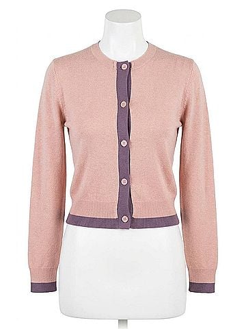 Area Stars Contrast Trim Cardigan in Blush Dark Purple (view 1)
