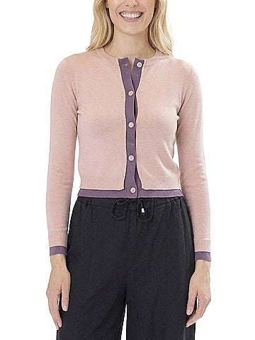 Area Stars Contrast Trim Cardigan in Blush Dark Purple (view 2)