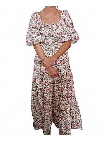Peach Love Sabrina Poplin Puff Sleeve Floral Maxi Dress in Off-White (view 2)